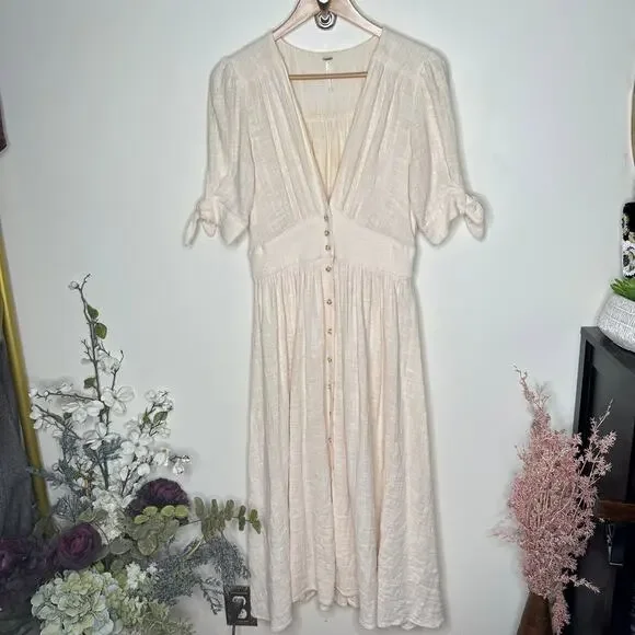 FREE PEOPLE Free-est Love Of My Life Dress Midi Dress Cream Sz S {KK36} - Picture 4 of 7